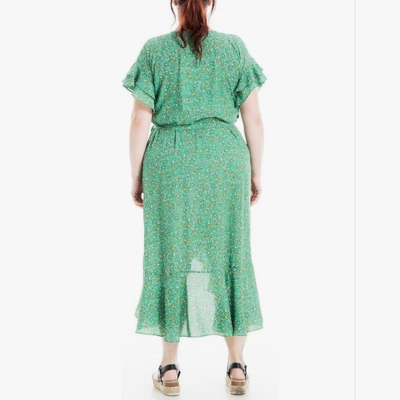 Max Studio Green Floral Wrap Dress with Flutter Sleeve Flounce Hem Women… - Picture 2 of 8